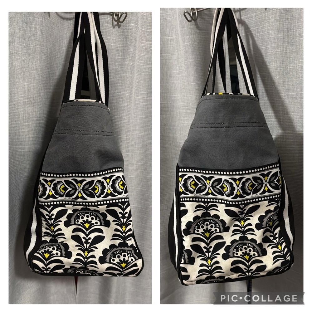 Large Vera Bradley Tote Bag-Black/White/Gray-Open Top-Reusable Bag Included-GUC - Picture 7 of 16